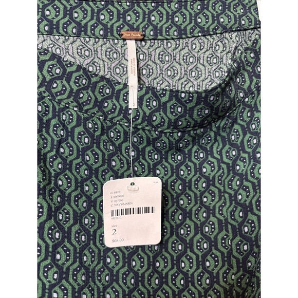 Free People Green and Blue Geometric Pattern Ruffle Skirt Sz 2 - Picture 5 of 7